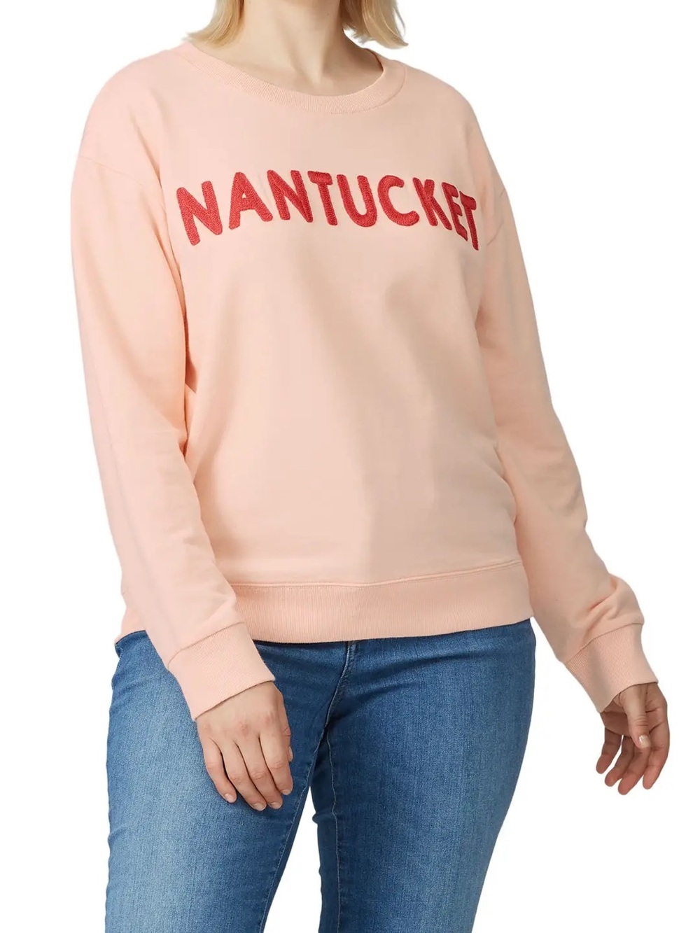 J. Crew Pink Crewneck Sweatshirt with Red Nantucket Embroidery